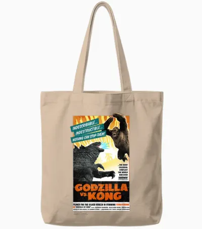 Monsterverse Godzilla vs Kong - Titan-Vision Retro Poster Unisex Adults Kids Black Short Sleeve Tote Bags - Natural