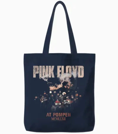 Pink Floyd Pompeii Live Photo T-Shirt, Black, S Tote Bags - Navy