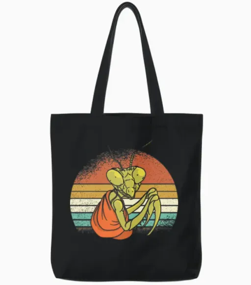 Sunset Mantis Retro Dress - Summer & Beach Tote Bags in Black