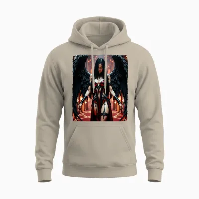 Printed Back T-Shirt - Sexy Brunette Fallen Angel Girl V#1 Unisex Hoodie - Sand
