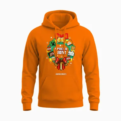 Minecraft Christmas Spread Joy! Xmas Crown Group Shot Unisex Hoodie - Safety Orange