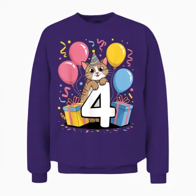 Katze 4. Geburtstag Für Junge Mädchen 4 Jahre Alt Vierte Vier Katze Unisex Sweatshirt - Purple