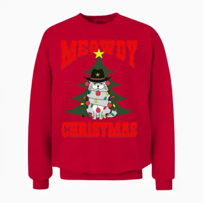 Meowdy Christmas Retro Unisex Sweatshirt - Red