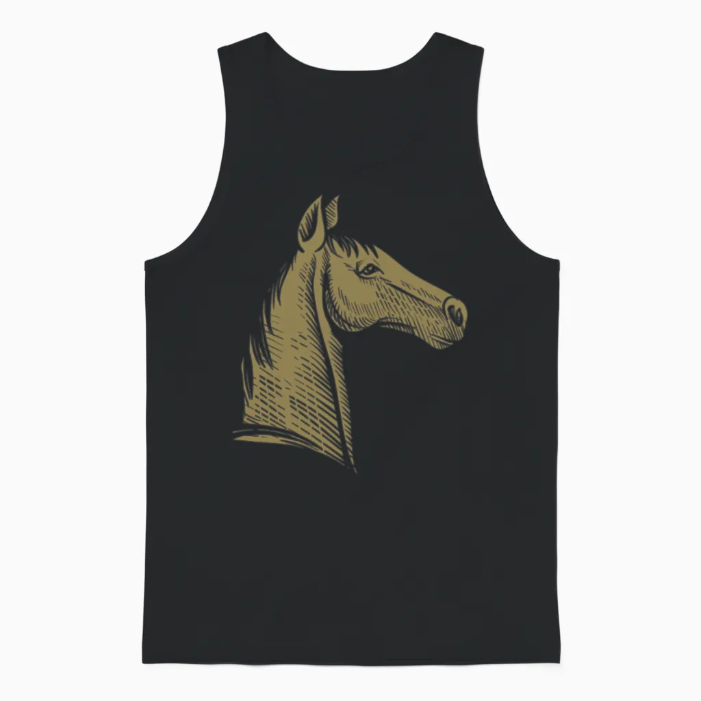 Minimalist Horse Portrait Silhouette Unisex Tank Top in Black