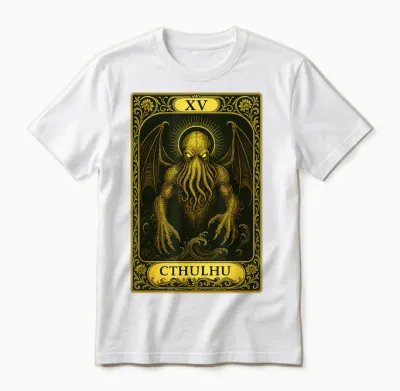 Cthulhu's Call Myth: Ryleh Lovecraftian Necronomicon Tarot Unisex T-Shirt - White