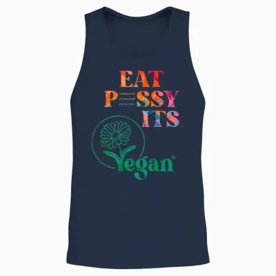 Eat Pssy Its Vegan X Retro Edition Vegan Censored Back Unisex Tank Top - Navy