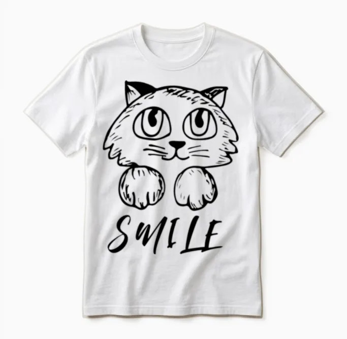 Cat Cute Smile - Lovers Unisex T-Shirt in White