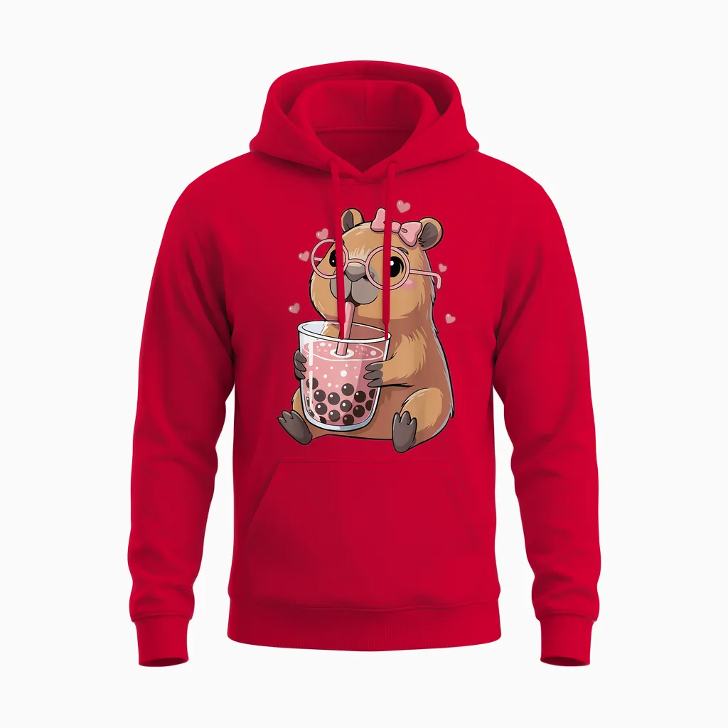 Capybara Drinking Bubble Tea Für Mädchen Cute Capybara Unisex Hoodie in Red