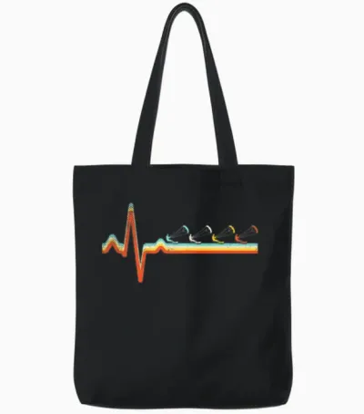 Kite Surfing Retro Heartbeat Tote Bags - Black