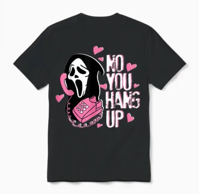 No You Hang Up Funny Ghost Calling Horror Halloween Pink Unisex T-Shirt - Black