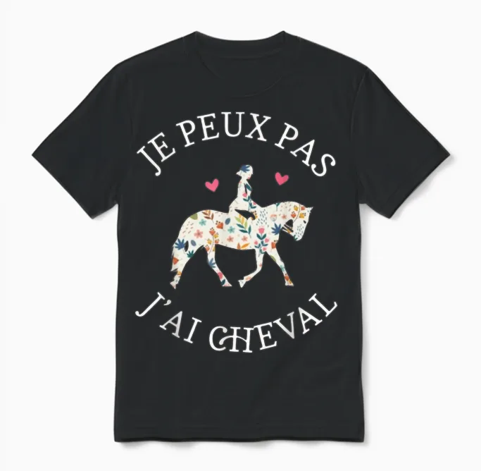 Je Peux Pas J'ai Cheval Humour Gift T-Shirt, Black, S Unisex T-Shirt in Black