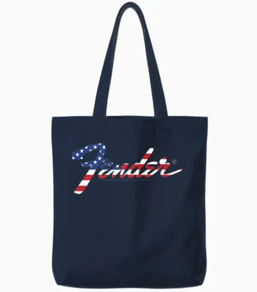 Fender American Flag Fill Logo Tote Bags in Navy