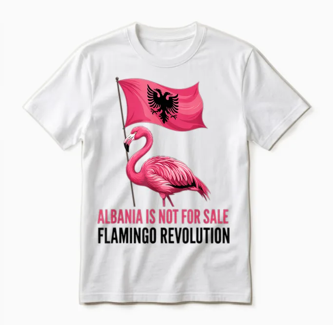 Albanien Flagge Pink Flamingo Albania Is Not for Sale Unisex T-Shirt in White