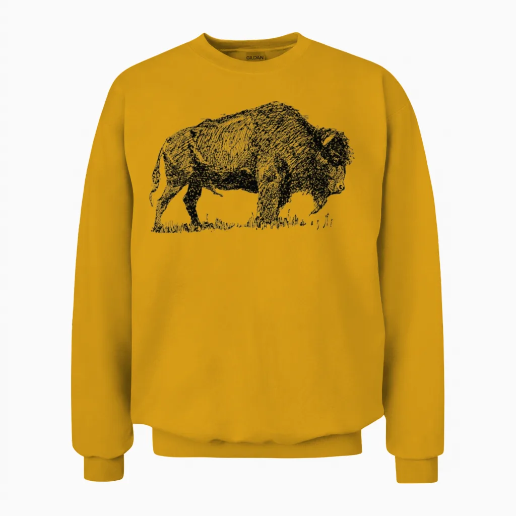 Bison Shirt-Bufallo Tee-Retro Vintage Unisex Sweatshirt in Gold