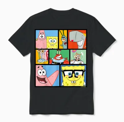 Sponge Bob - Squarepants Characters Unisex T-Shirt - Black