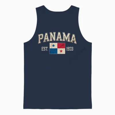 Panama Est 1903 Distressed Flag Design Unisex Tank Top - Navy