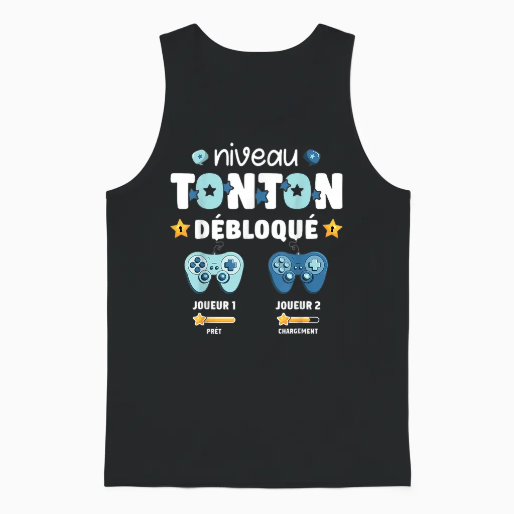 Unlocked Tonton Level Announcement Pregnancy Tonton Geek T-Shirt, Black, S Unisex Tank Top in Black