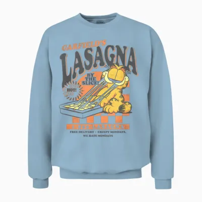 Garfield Vintage by the Slice Garfield's Lasagna Unisex Sweatshirt - Light Blue
