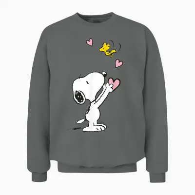 Peanuts - Snoopy Woodstock T-Shirt with German Text "my Heart Is with You" [, Black, S Unisex Sweatshirt - Graphite Heather