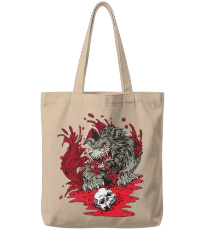 Bloody Wold with Skull and Blood Around Tote Bags - Natural