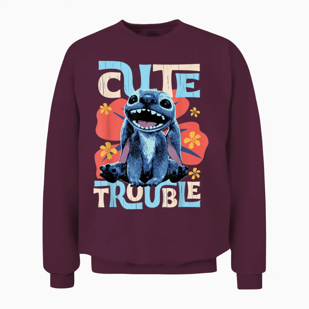 Disney Lilo & Stitch Live-Action Movie Cute Trouble Stitch Unisex Sweatshirt in Maroon