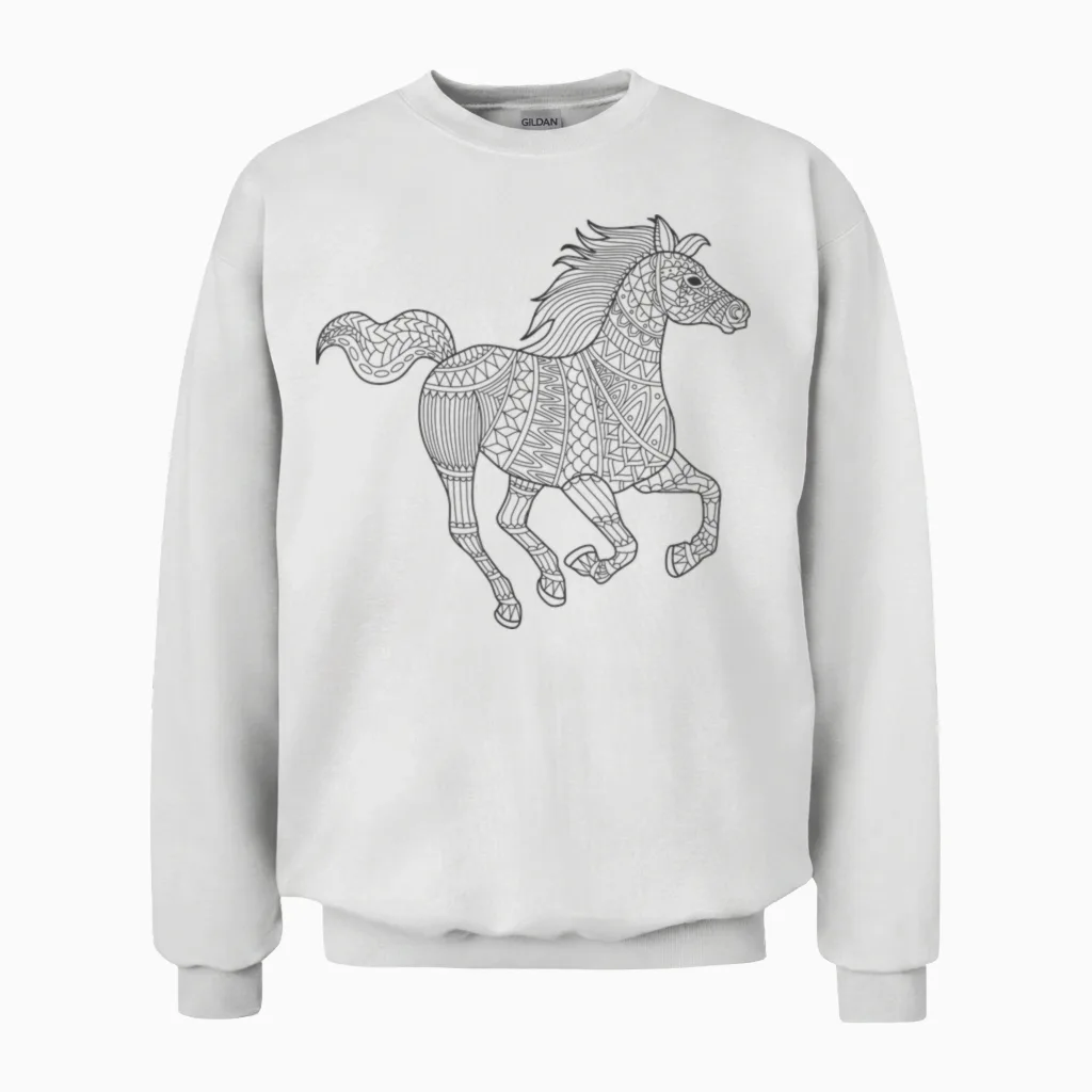 Pferd Mandala Zum Bemalen & Ausmalen Für Kinder Unisex Sweatshirt in White