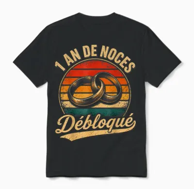 1 an De Mariage Noces De Coton Débloqué Cadeau Vintage Unisex T-Shirt - Black