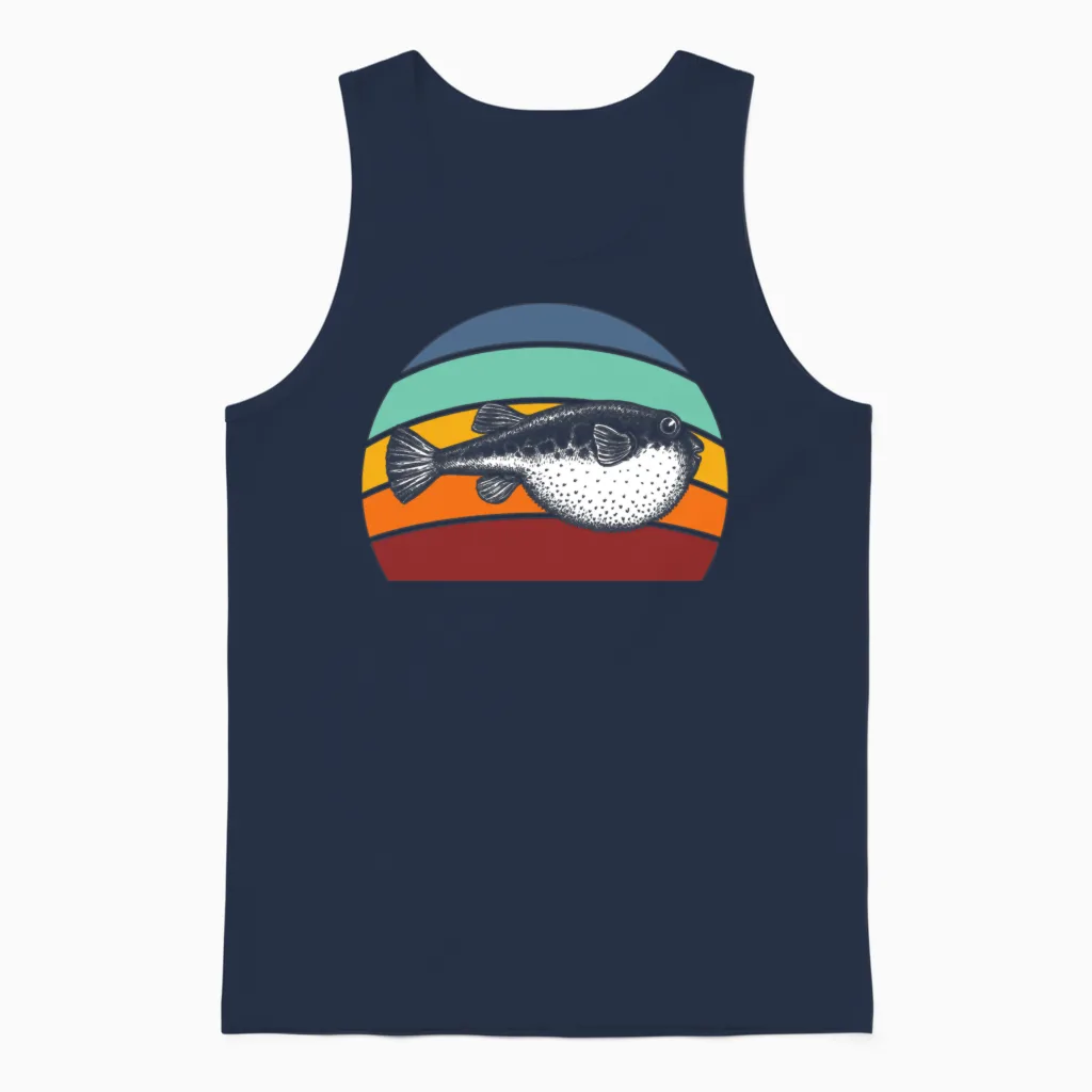 Blowfish Retro Balloonfish Pufferfish Unisex Tank Top - Navy