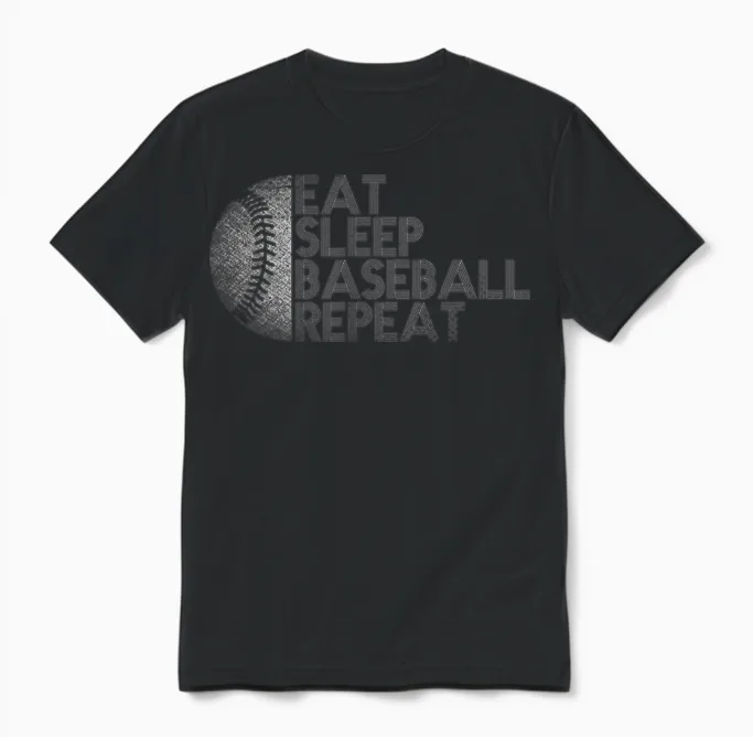 Eat Sleep Baseball Repeat Baseball Player Funny Baseball Unisex T-Shirt in Black