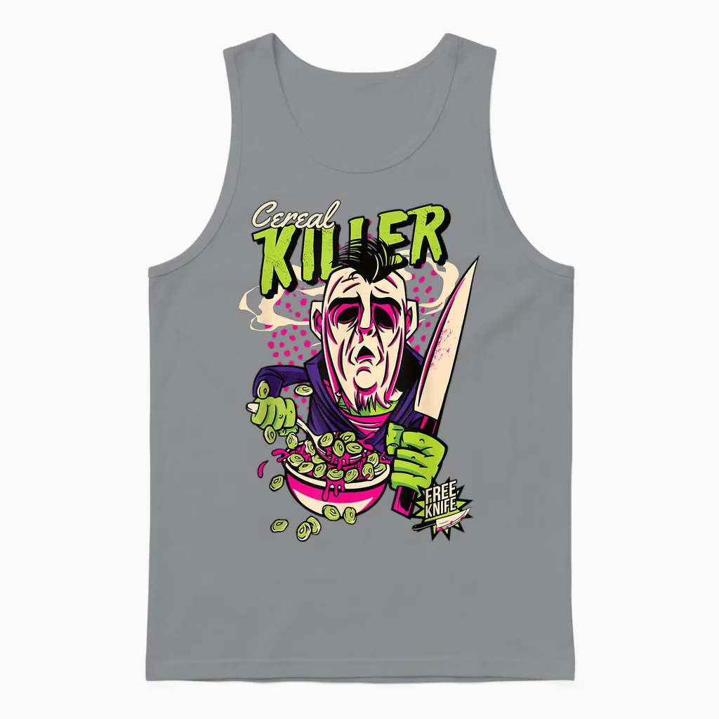 Müsli Killer Retro Horror Serienmörder Dark Humor Comic Unisex Tank Top in Sport Grey