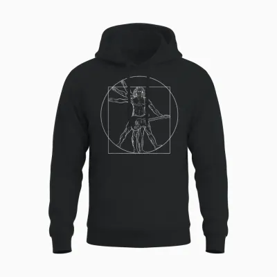Punk Rock Star Vitruvian Man with Electric Guitar T-Shirt, Black Unisex Hoodie - Black