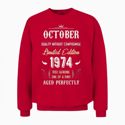 October 1974 Vintage Birthday Present Unisex Sweatshirt - Red