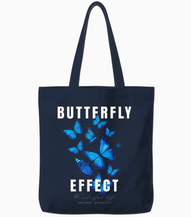 Butterfly Effect T-Shirt Backprint Techno Festival Tekk Tote Bags in Navy