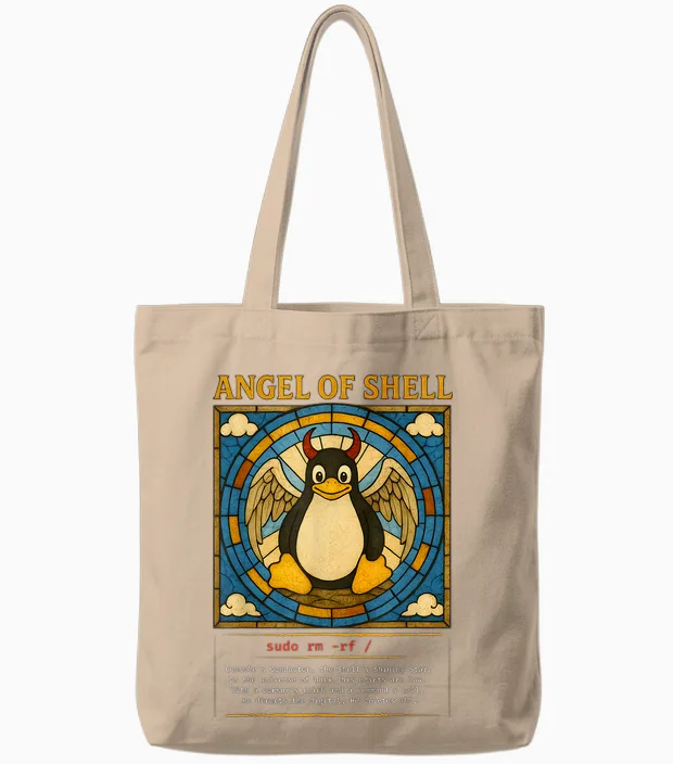 Angel of Shell Linux Funny Sysadmin Tux Penguin Tote Bags in Natural