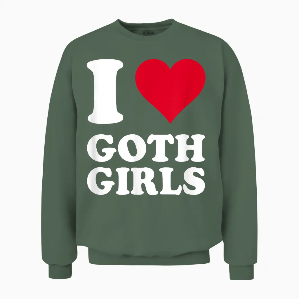 Rotes Herz Ich Liebe Goth Girls Unisex Sweatshirt in Military Green