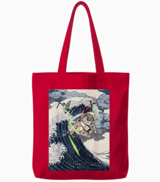 Star Wars Millennium Falcon Space Wave Tote Bags in Red