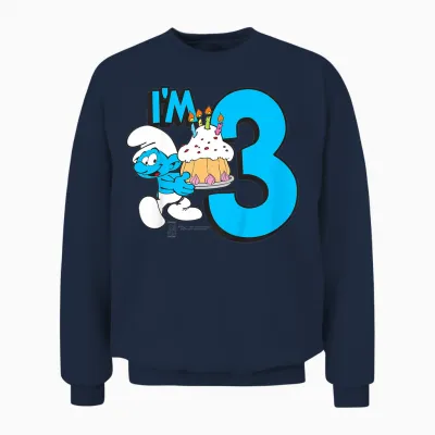 Kinder the Smurfs Schlumpfe Birthday I'm 3 Unisex Sweatshirt - Navy