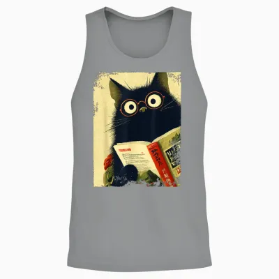 Vintage Japanese Cat for Book Lover Librarian Cat Daddy Teacher Unisex Tank Top - Sport Grey