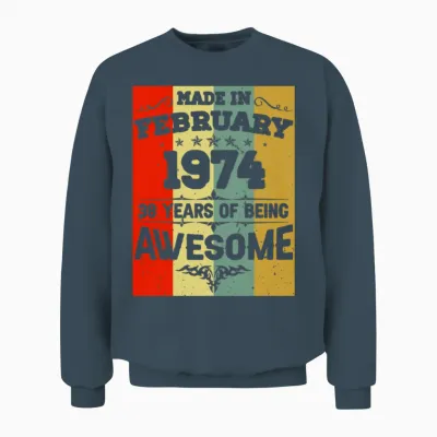 February 1974 Vintage Birthday Present Unisex Sweatshirt - Dark Heather