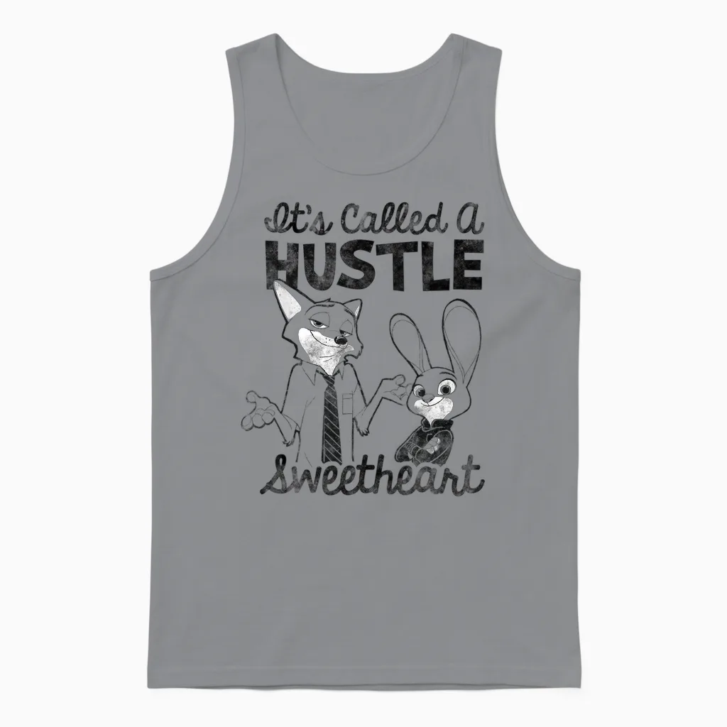 Disney Zootopia Nick & Judy It's Called a Hustle Sweetheart Unisex Tank Top in Sport Grey