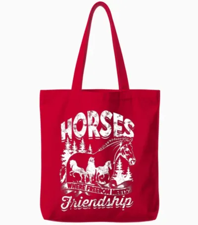 Horses: Where Freedom Meets Friendship - Horse Tote Bags - Red