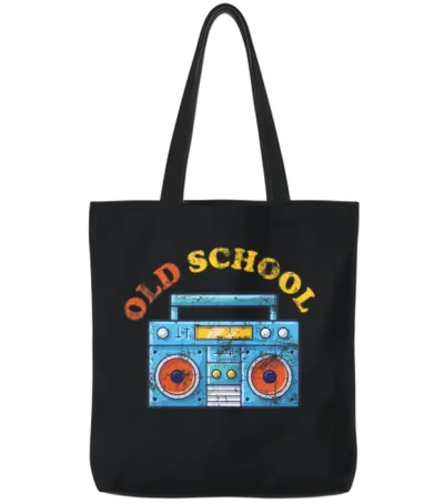 Old School Ghettoblaster Retro Tote Bags - Black