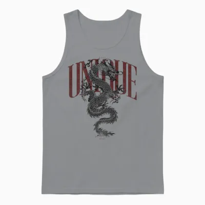 Elegant Chinese Yin and Yang Backprint Dragon T-Shirt, Gray Unisex Tank Top - Sport Grey