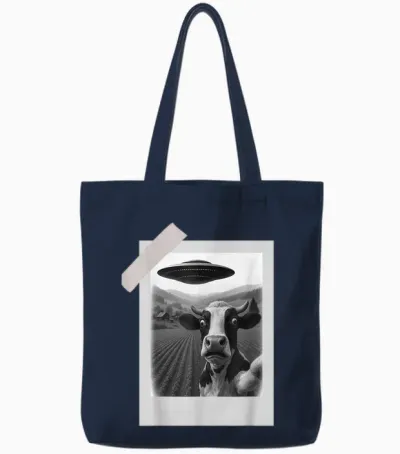 Funny Ufo Cow Selfie | Alien Abduction Farm Tote Bags - Navy