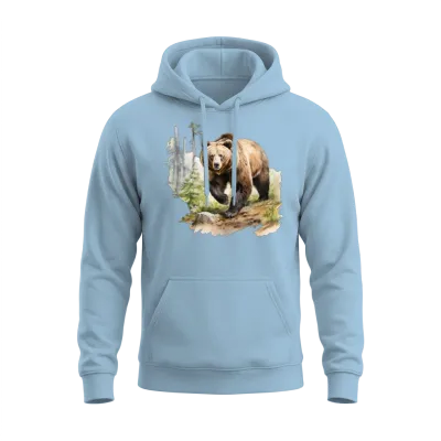 Grizzly Bear in the Wild Unisex Hoodie - Light Blue