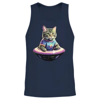 Retro Ufo Cat — Lovers Unisex Tank Top - Navy – 2