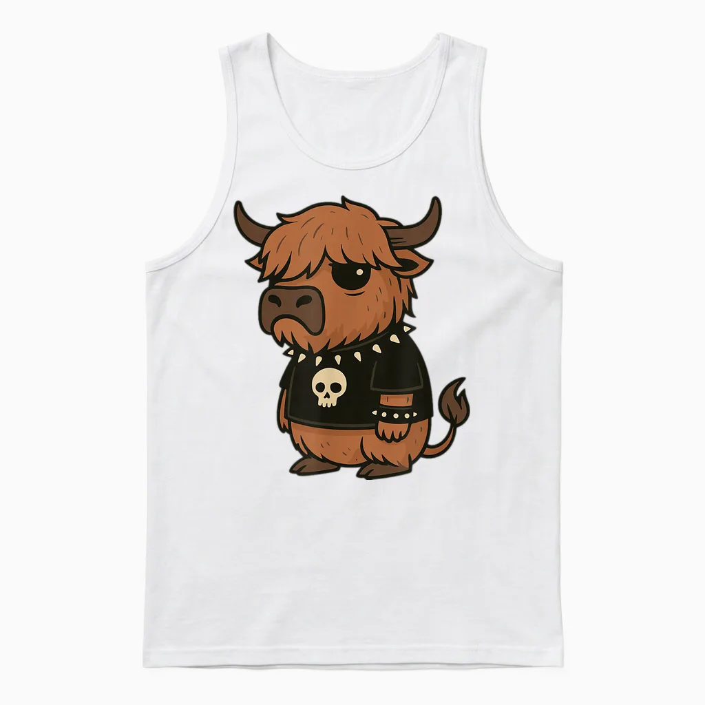 Vache Highland Gothique Drôle Emo Punk Unisex Tank Top in White
