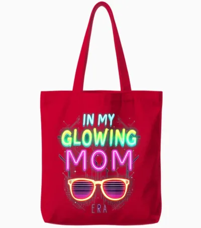 In My Glowing Mom Era Groovy Colorful Bright Tote Bags - Red