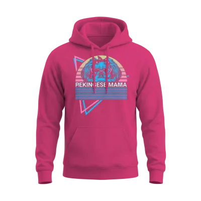 Pekingese Mama Retro Unisex Hoodie - Heliconia