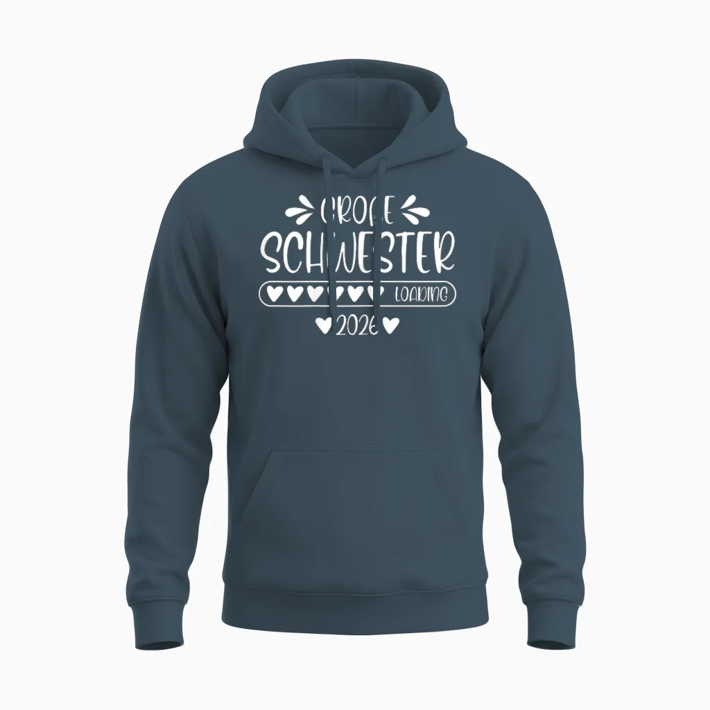 Big Sister 2026 Loading Pregnancy Announcement T-Shirt, Black Unisex Hoodie in Dark Heather